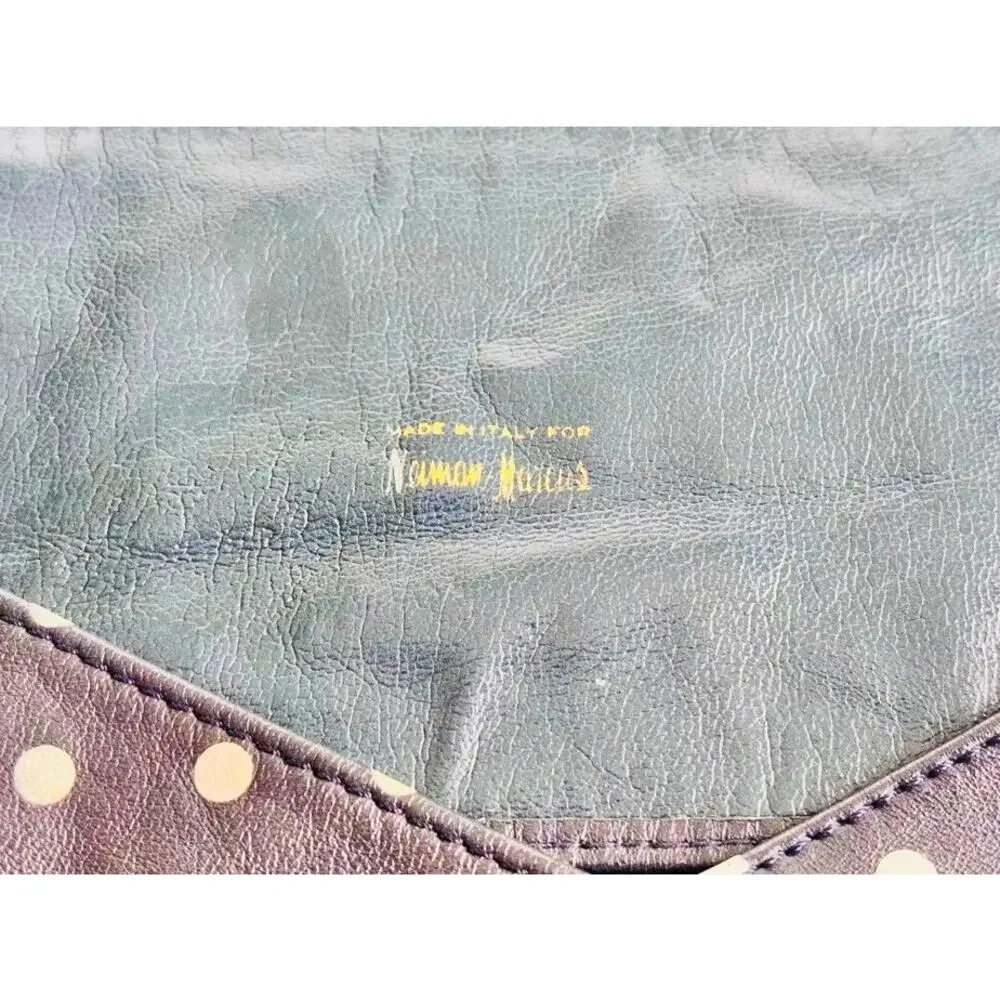 Vintage Neiman Marcus Made in Italy Navy Polka Dot Wide Waist Belt Medium